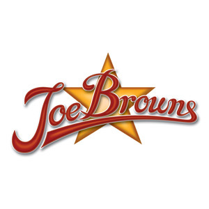 Joe Browns Logo - Joe Browns in red lettering written over a yellow star