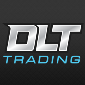 DLT Trading Logo - Black box with grey and electric blue text