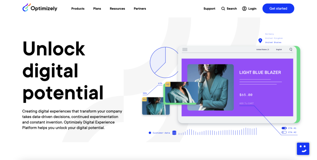 "Unlock digital potential" Optimizely Home Page