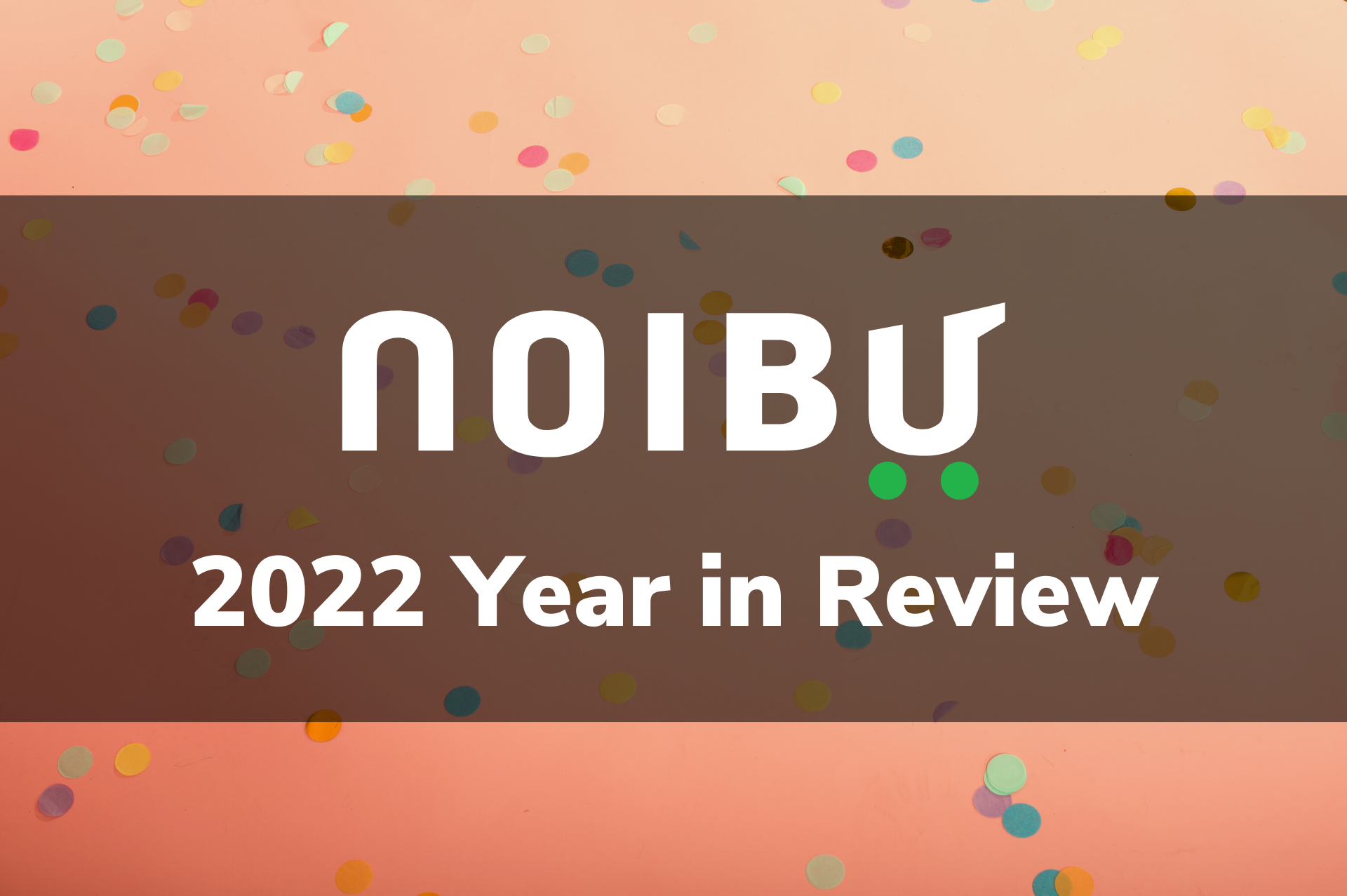 Noibu 2022 Year in Review - White text over peach-coloured background with multicoloured confetti