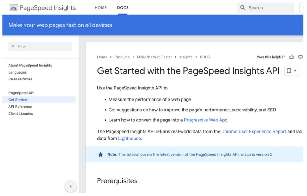 Google PageSpeed Insights metrics
